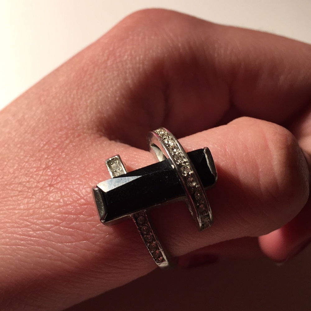 Modern looking black and silver ring